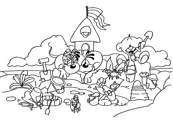 coloriage diddl et amis dans le sable